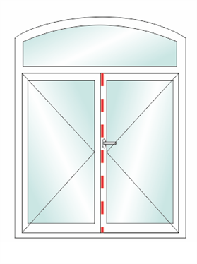 Openslaande boog of toog deuren naar buiten open met vast bovenlicht.
Stulp of stolpdeuren
Vulling naar uw keuze glas, paneel of deurpaneel